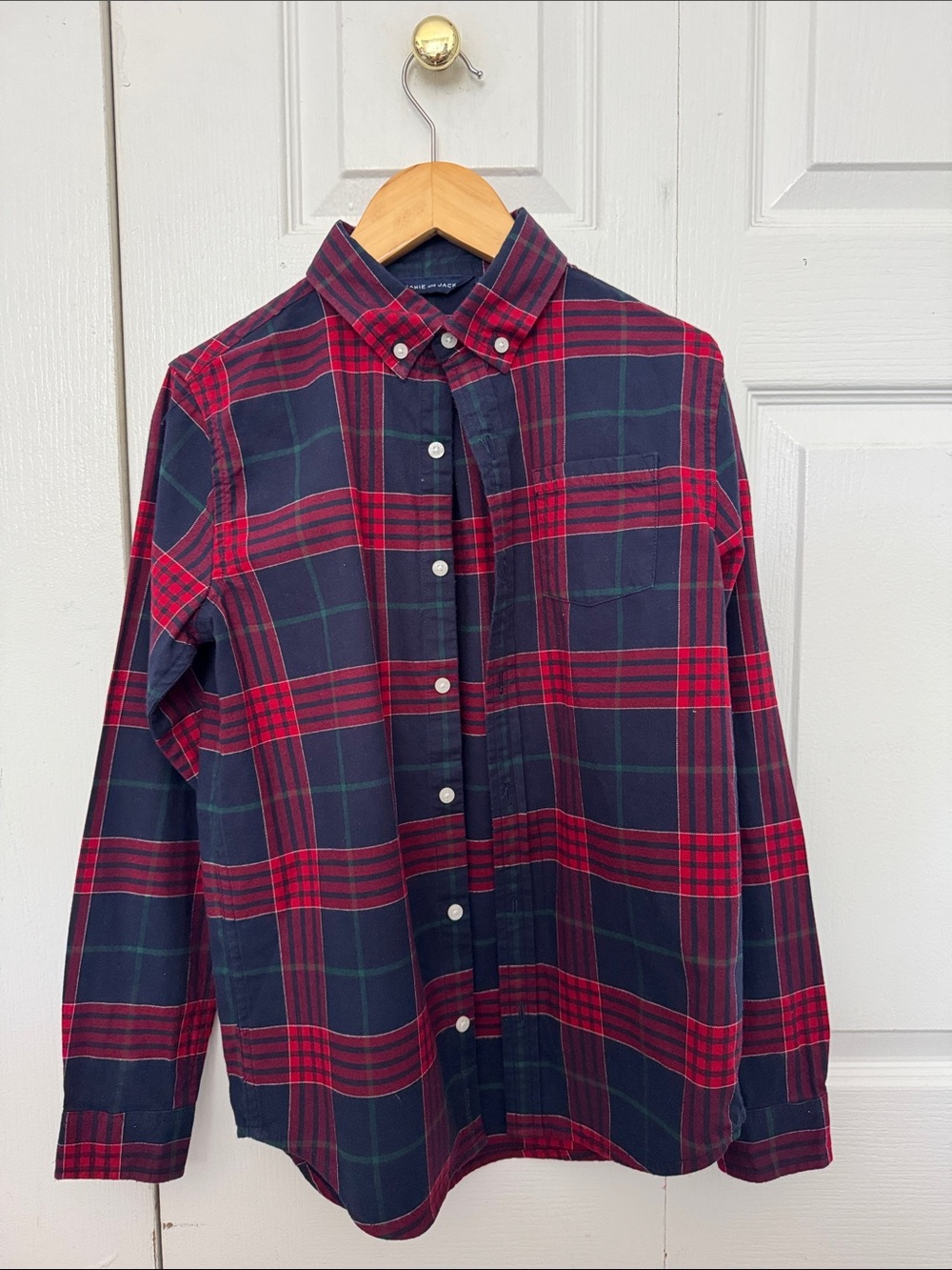 Janie and Jack  Navy & Red Plaid Button-Down Shirt size 12 Boy Like New